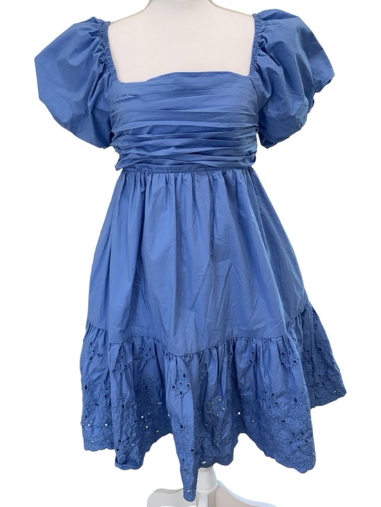 En Saison Sky Blue bow back babydoll Puff Sleeve 100% Cotton dress Sz Medium - Picture 5 of 11